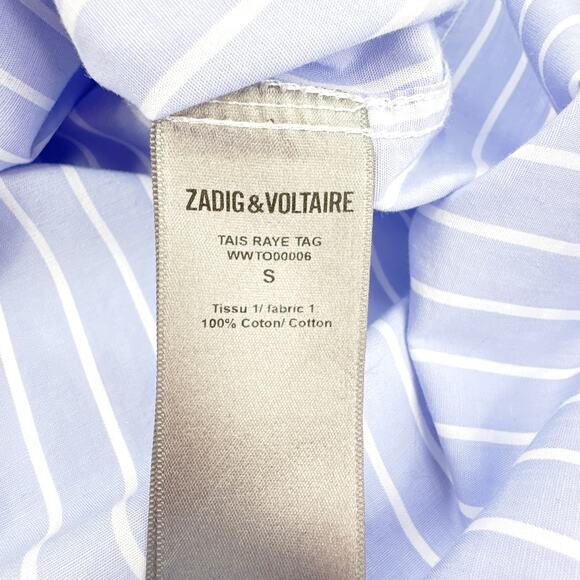 ZADIG & VOLTAIRE Tais Raye Tag Stripe Cotton Graphic Shirt S - Picture 6 of 9